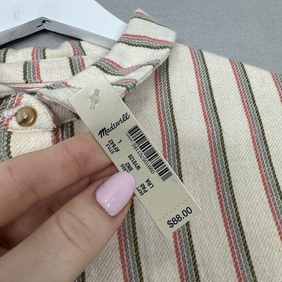 Madewell Womens Top Large Cream Flannel Sunday Shirt in Claxton Stripe Preppy - Picture 7 of 16
